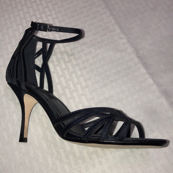 NAVY STRAPPY SATIN HEELS - Picture 4 of 5